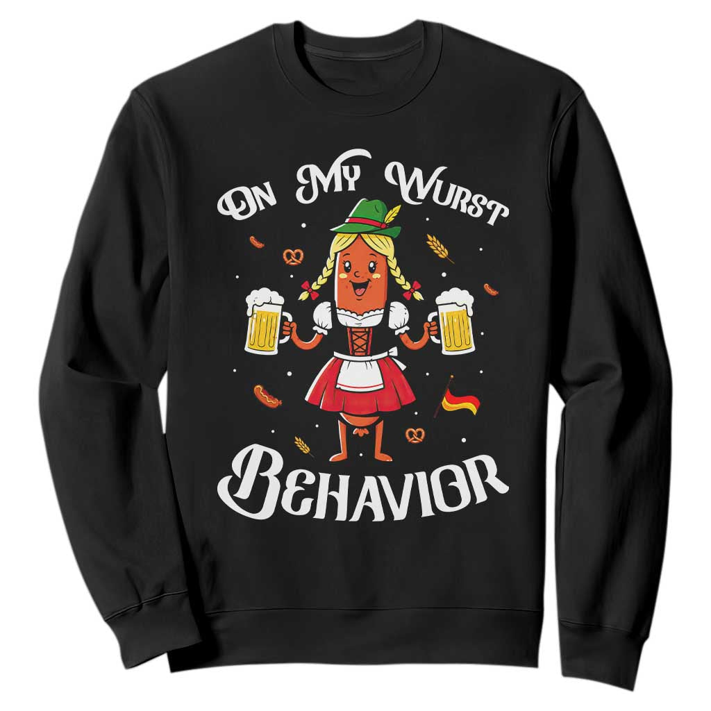 Funny Oktoberfest Sausage Dirndl German Beer Sweatshirt On My Wurst Behavior TS12 Black Print Your Wear