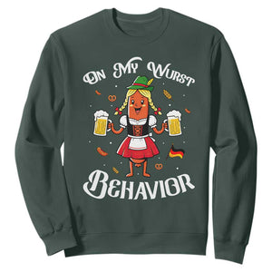 Funny Oktoberfest Sausage Dirndl German Beer Sweatshirt On My Wurst Behavior