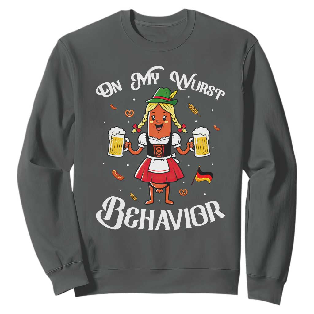 Funny Oktoberfest Sausage Dirndl German Beer Sweatshirt On My Wurst Behavior