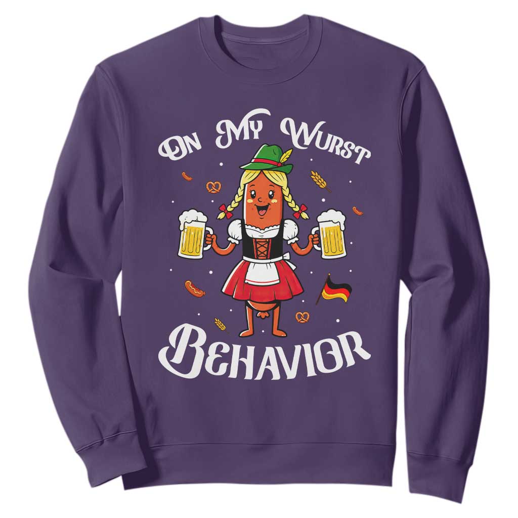 Funny Oktoberfest Sausage Dirndl German Beer Sweatshirt On My Wurst Behavior