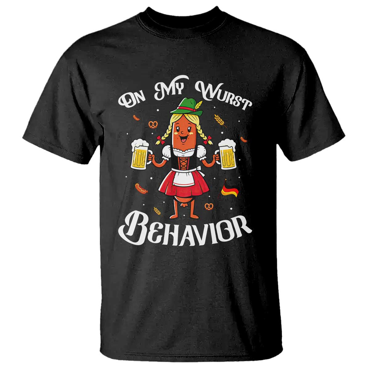 Funny Oktoberfest Sausage Dirndl German Beer T Shirt On My Wurst Behavior