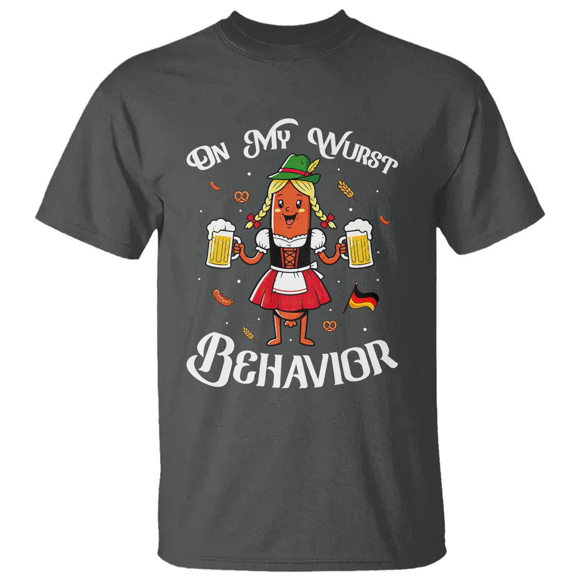 Funny Oktoberfest Sausage Dirndl German Beer T Shirt On My Wurst Behavior