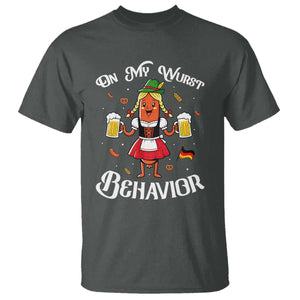 Funny Oktoberfest Sausage Dirndl German Beer T Shirt On My Wurst Behavior