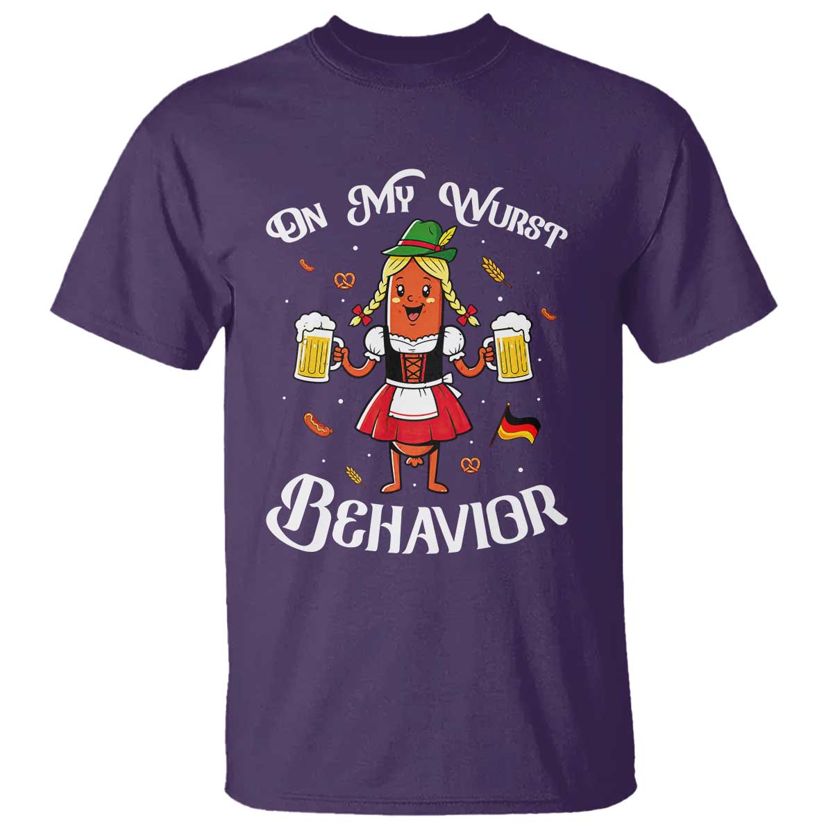 Funny Oktoberfest Sausage Dirndl German Beer T Shirt On My Wurst Behavior