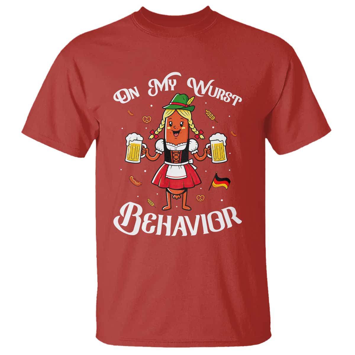 Funny Oktoberfest Sausage Dirndl German Beer T Shirt On My Wurst Behavior