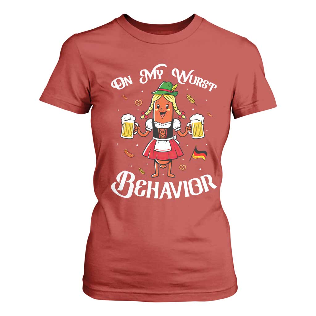 Funny Oktoberfest Sausage Dirndl German Beer T Shirt For Women On My Wurst Behavior