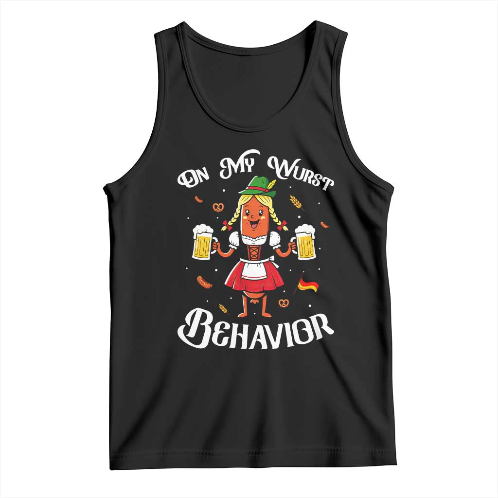 Funny Oktoberfest Sausage Dirndl German Beer Tank Top On My Wurst Behavior TS12 Black Print Your Wear