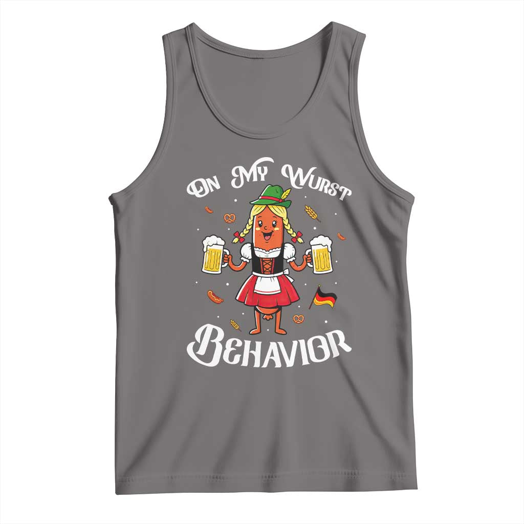 Funny Oktoberfest Sausage Dirndl German Beer Tank Top On My Wurst Behavior