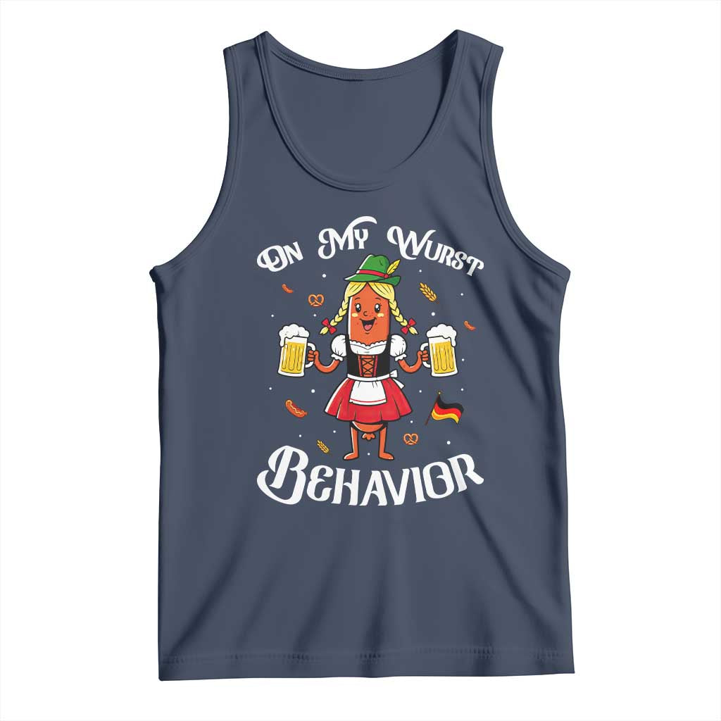 Funny Oktoberfest Sausage Dirndl German Beer Tank Top On My Wurst Behavior