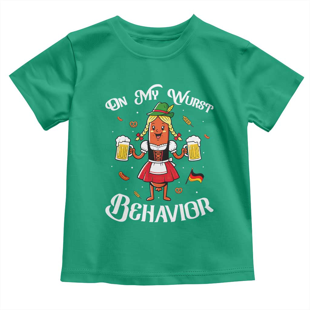 Funny Oktoberfest Sausage Dirndl German Beer Toddler T Shirt On My Wurst Behavior