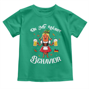 Funny Oktoberfest Sausage Dirndl German Beer Toddler T Shirt On My Wurst Behavior