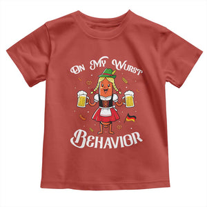 Funny Oktoberfest Sausage Dirndl German Beer Toddler T Shirt On My Wurst Behavior