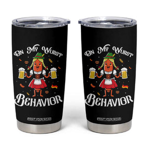 Funny Oktoberfest Sausage Dirndl German Beer Tumbler Cup On My Wurst Behavior