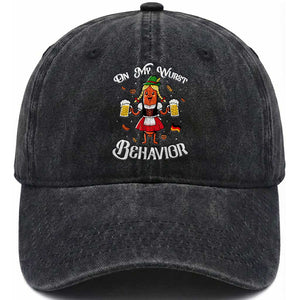 Funny Oktoberfest Sausage Dirndl German Beer Washed Cotton Baseball Cap On My Wurst Behavior