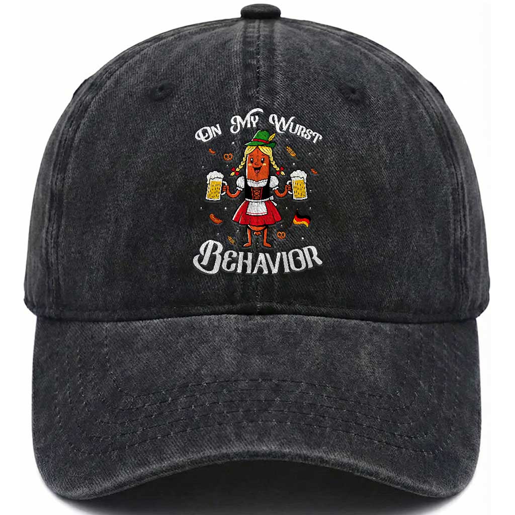 Funny Oktoberfest Sausage Dirndl German Beer Washed Cotton Baseball Cap On My Wurst Behavior TS12 Print Your Wear