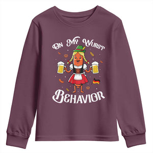 Funny Oktoberfest Sausage Dirndl German Beer Youth Sweatshirt On My Wurst Behavior