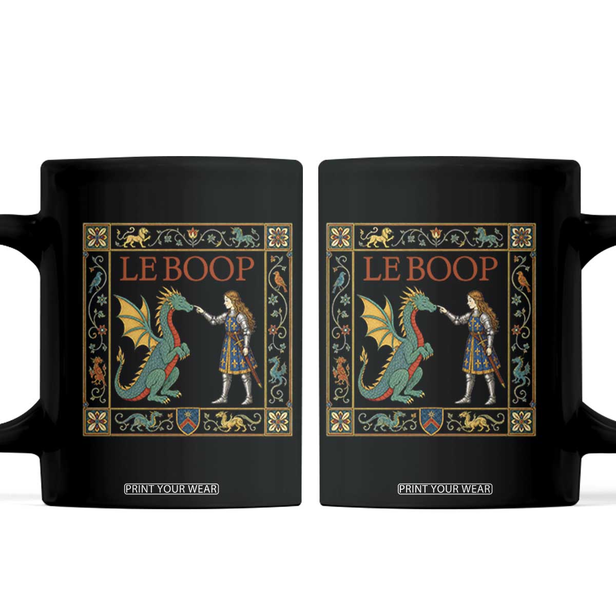 Le Boop Medieval Knight Dragon Coffee Mug Renaissance Fantasy Fair Lover Gift TS12 Black Print Your Wear