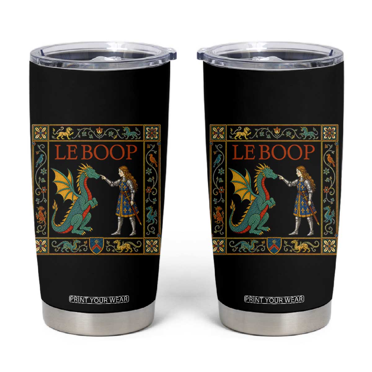 Le Boop Medieval Knight Dragon Tumbler Cup Renaissance Fantasy Fair Lover Gift TS12 Black Print Your Wear