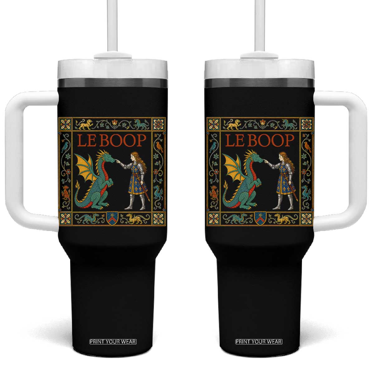 Le Boop Medieval Knight Dragon Tumbler With Handle Renaissance Fantasy Fair Lover Gift TS12 One Size: 40 oz Black Print Your Wear