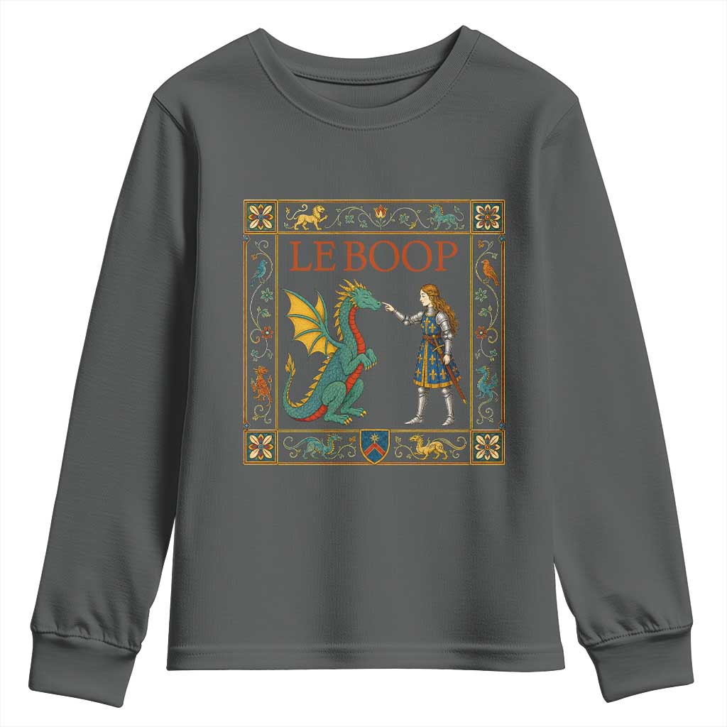 Le Boop Medieval Knight Dragon Youth Sweatshirt Renaissance Fantasy Fair Lover Gift TS12 Dark Heather Print Your Wear