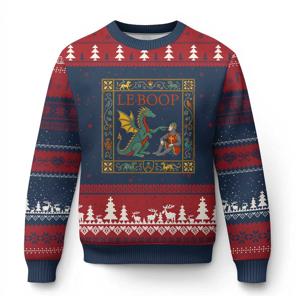Le Boop Knight Dragon Renaissance Fair Medieval Humor Ugly Christmas Sweater TS12 Navy Red Print Your Wear