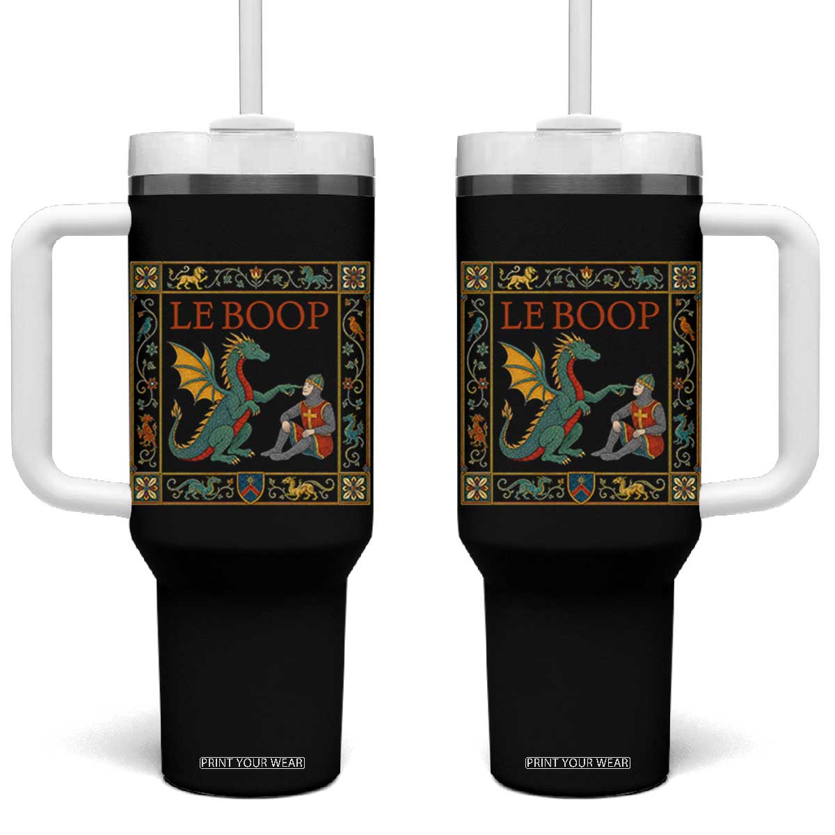 Le Boop Knight Dragon Renaissance Fair Medieval Humor Tumbler With Handle TS12 One Size: 40 oz Black Print Your Wear