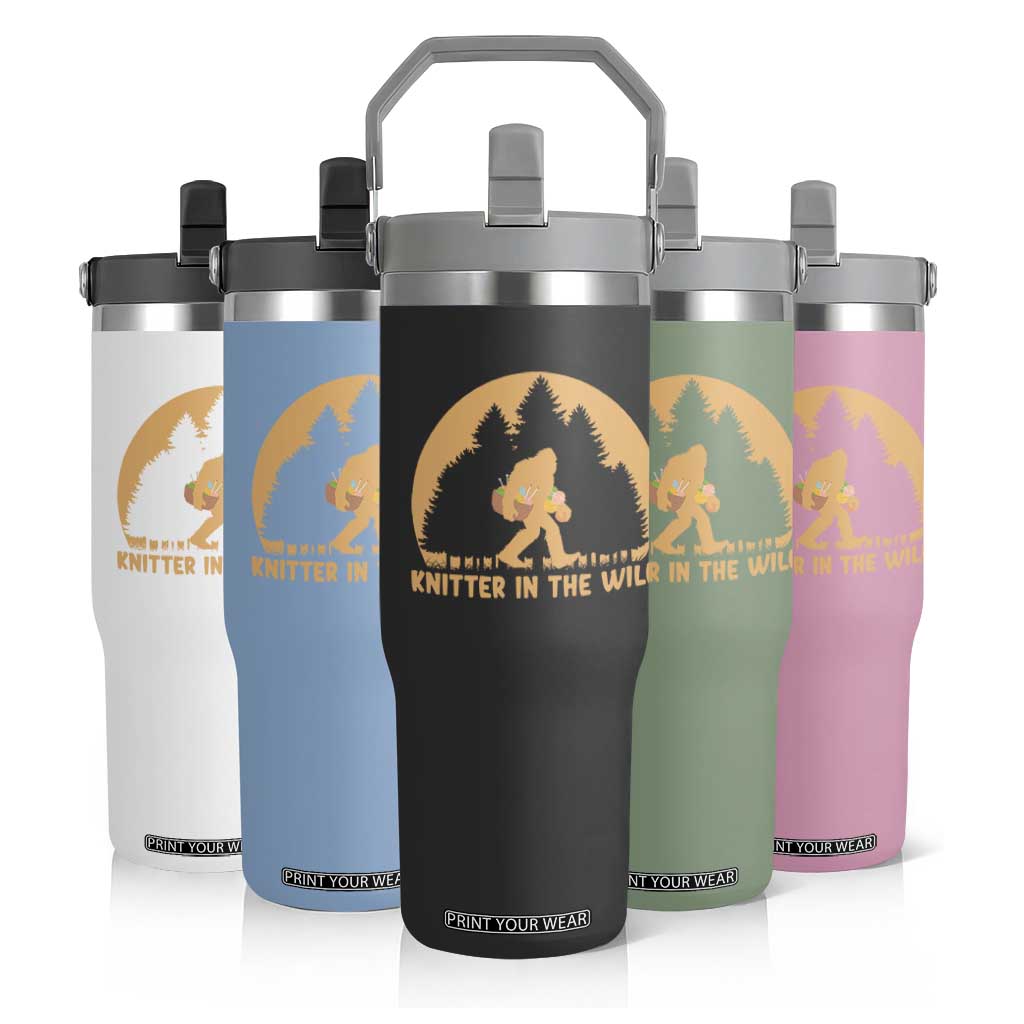 Knitting Bigfoot In The Wild Funny Gift Flip Straw Tumbler TS12 Print Your Wear