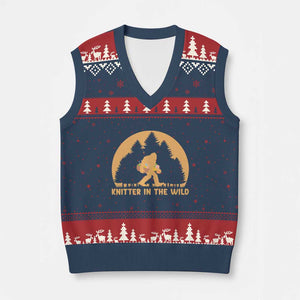 Knitting Bigfoot In The Wild Funny Gift V-Neck Knit Sweater Vest TS12 Navy Red Print Your Wear