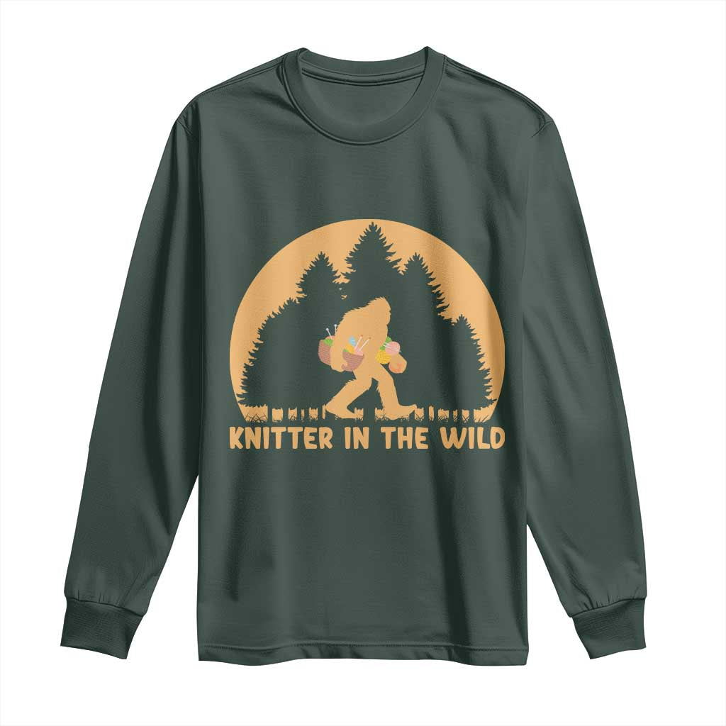 Knitting Bigfoot In The Wild Funny Gift Long Sleeve Shirt TS12 Dark Forest Green Print Your Wear