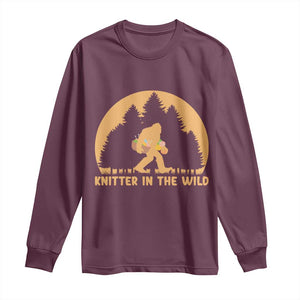 Knitting Bigfoot In The Wild Funny Gift Long Sleeve Shirt TS12 Maroon Print Your Wear