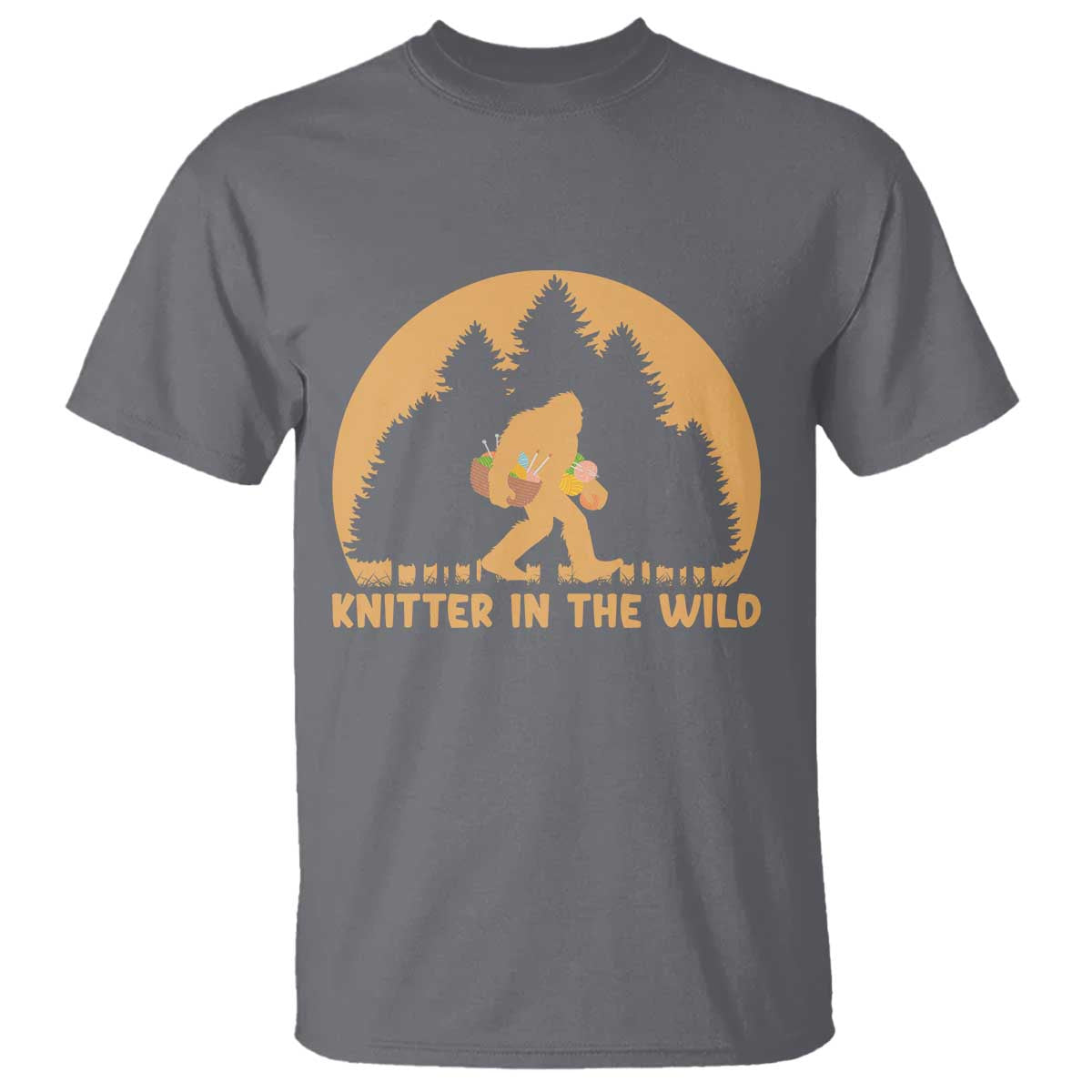 Knitting Bigfoot In The Wild Funny Gift T Shirt TS12 Charcoal Print Your Wear
