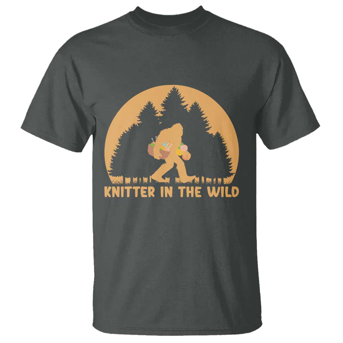 Knitting Bigfoot In The Wild Funny Gift T Shirt TS12 Dark Heather Print Your Wear