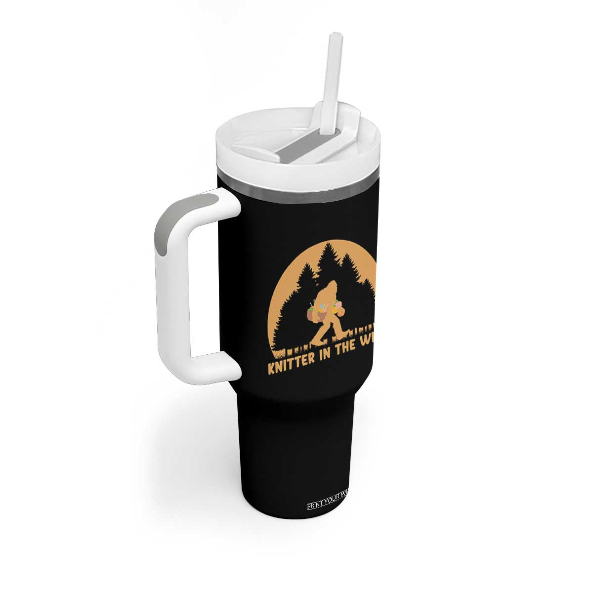 Knitting Bigfoot In The Wild Funny Gift Tumbler With Handle TS12 Print Your Wear