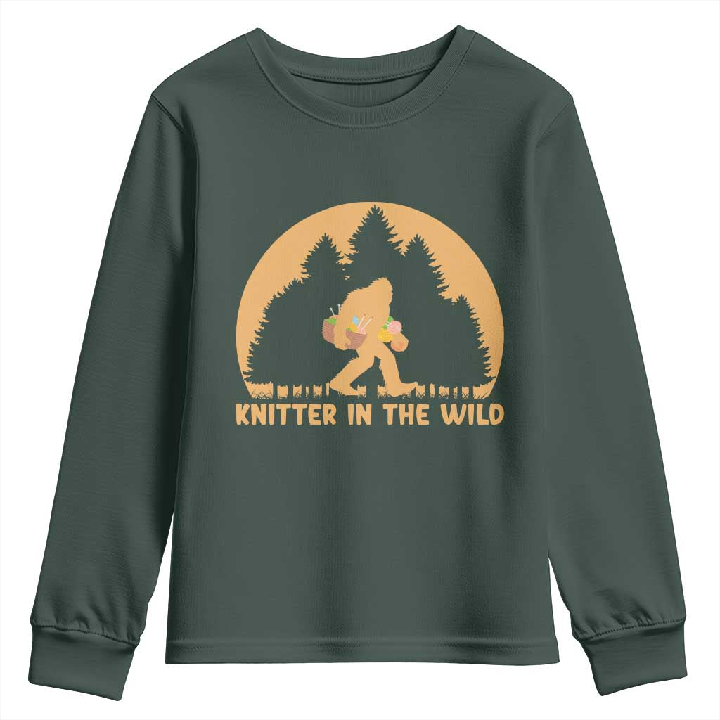 Knitting Bigfoot In The Wild Funny Gift Youth Sweatshirt TS12 Dark Forest Green Print Your Wear