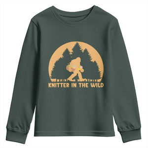 Knitting Bigfoot In The Wild Funny Gift Youth Sweatshirt TS12 Dark Forest Green Print Your Wear