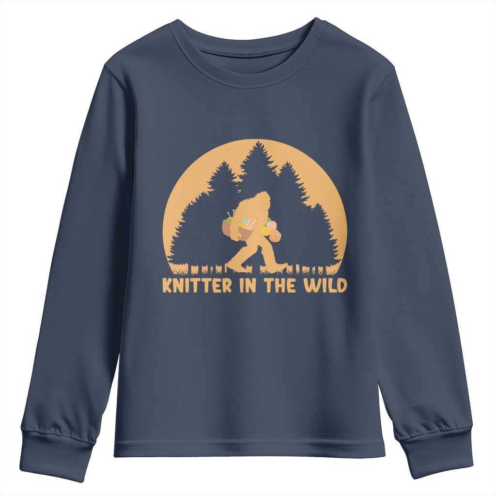 Knitting Bigfoot In The Wild Funny Gift Youth Sweatshirt TS12 Navy Print Your Wear