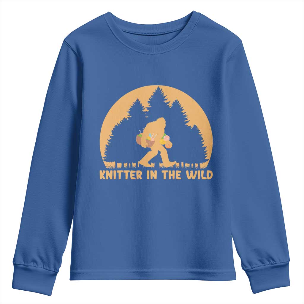 Knitting Bigfoot In The Wild Funny Gift Youth Sweatshirt TS12 Royal Blue Print Your Wear
