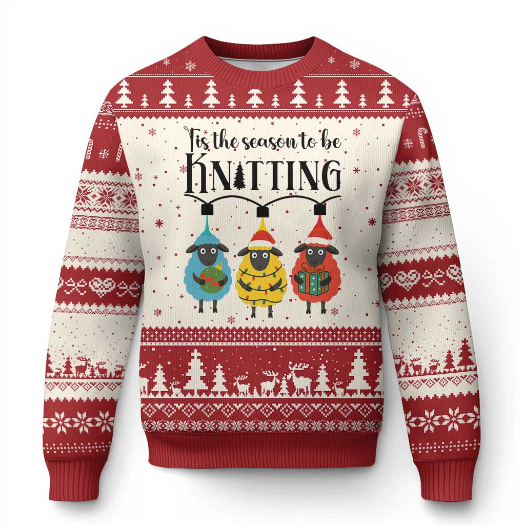 Tis The Season To Be Knitting Ugly Christmas Sweater Xmas Gift TS12 Beige Red Print Your Wear