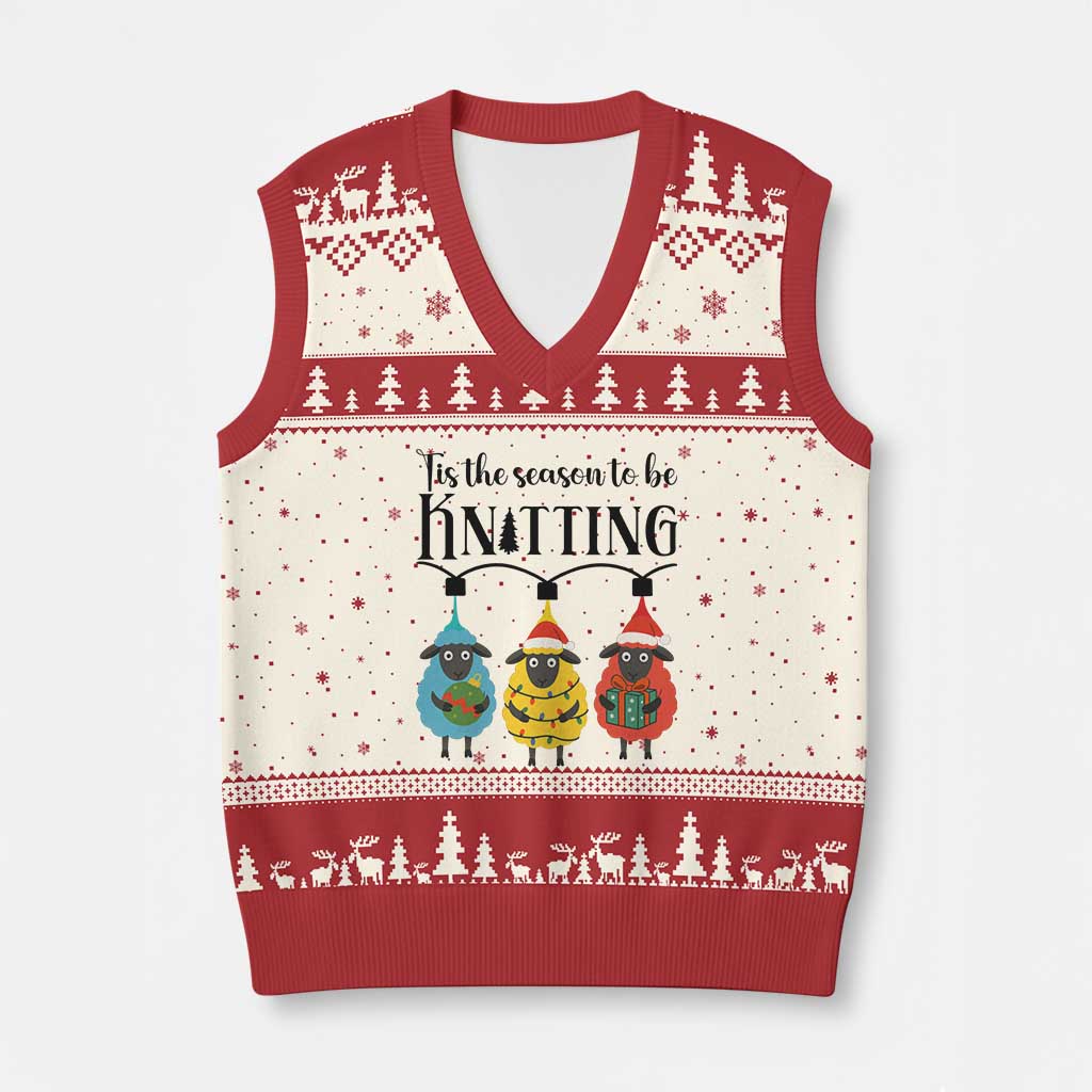 Tis The Season To Be Knitting V-Neck Knit Sweater Vest Xmas Gift TS12 Beige Red Print Your Wear