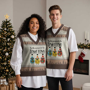 Tis The Season To Be Knitting V-Neck Knit Sweater Vest Xmas Gift TS12 Mocha Mousse Print Your Wear