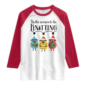 Tis The Season To Be Knitting Raglan Shirt Christmas Gift TS12 White Red Print Your Wear