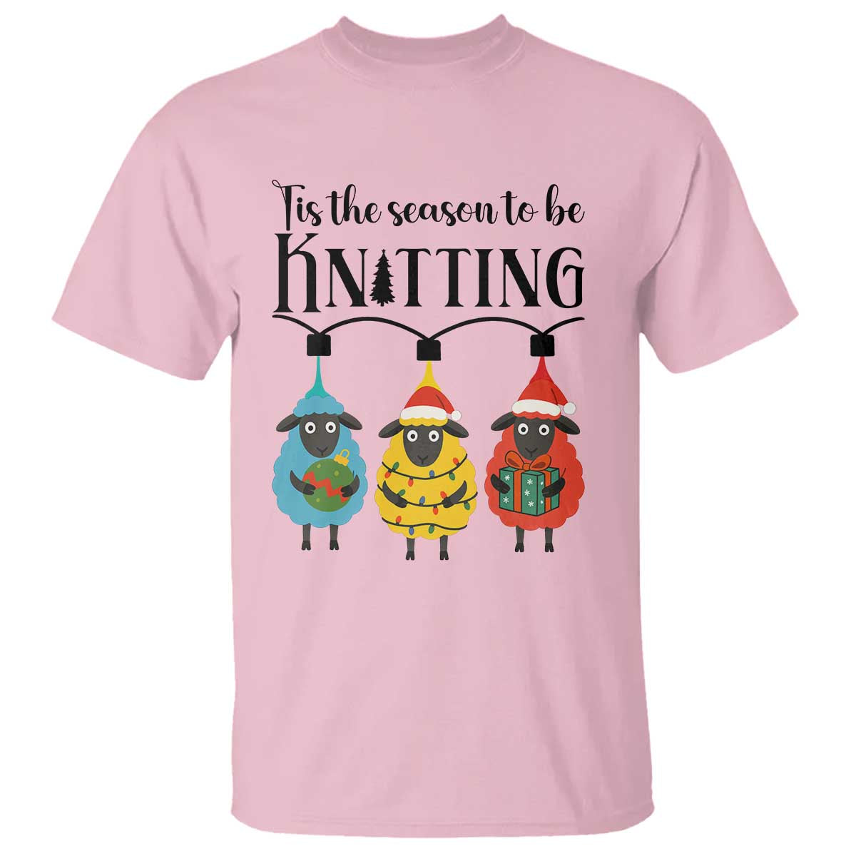 Tis The Season To Be Knitting T Shirt Christmas Gift TS12 Light Pink Print Your Wear