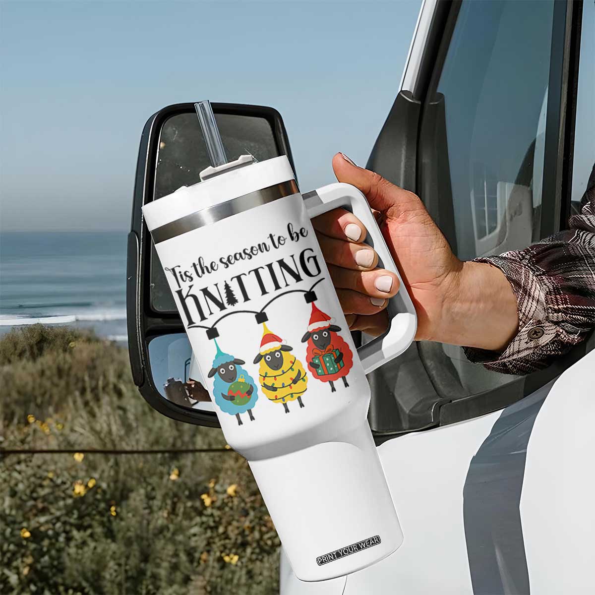 Tis The Season To Be Knitting Tumbler With Handle Christmas Gift TS12 Print Your Wear