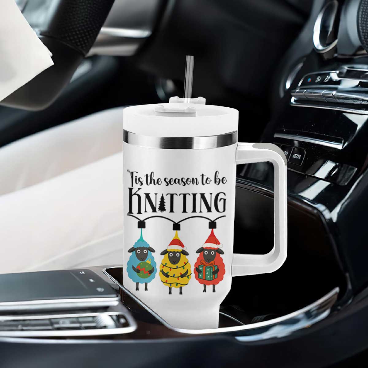 Tis The Season To Be Knitting Tumbler With Handle Christmas Gift TS12 Print Your Wear