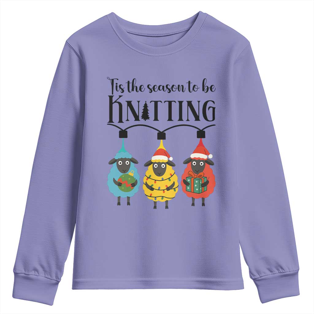Tis The Season To Be Knitting Youth Sweatshirt Christmas Gift TS12 Violet Print Your Wear
