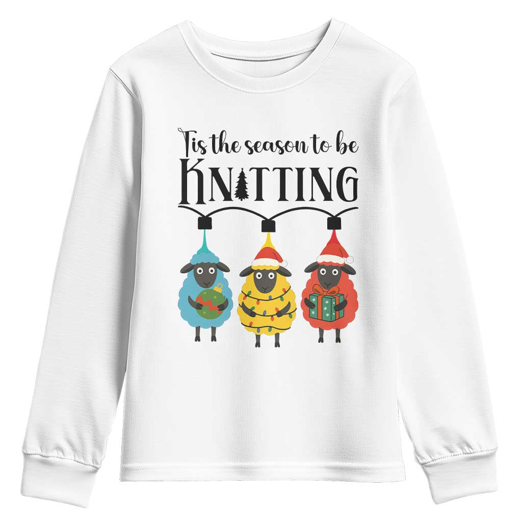 Tis The Season To Be Knitting Youth Sweatshirt Christmas Gift TS12 White Print Your Wear