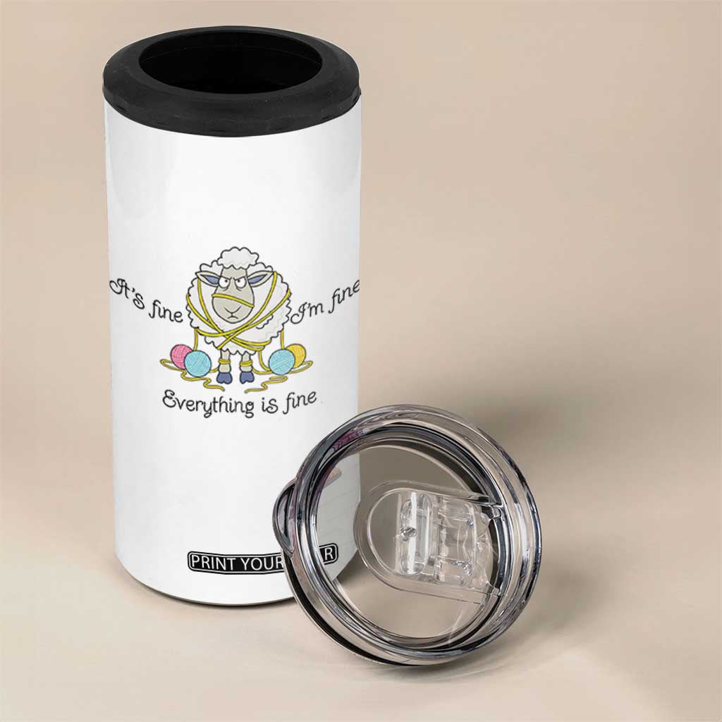 Its Fine I am Fine Everything Is Fine 4 in 1 Can Cooler Tumbler Funny Sheep Yarn Chaos TS12 Print Your Wear