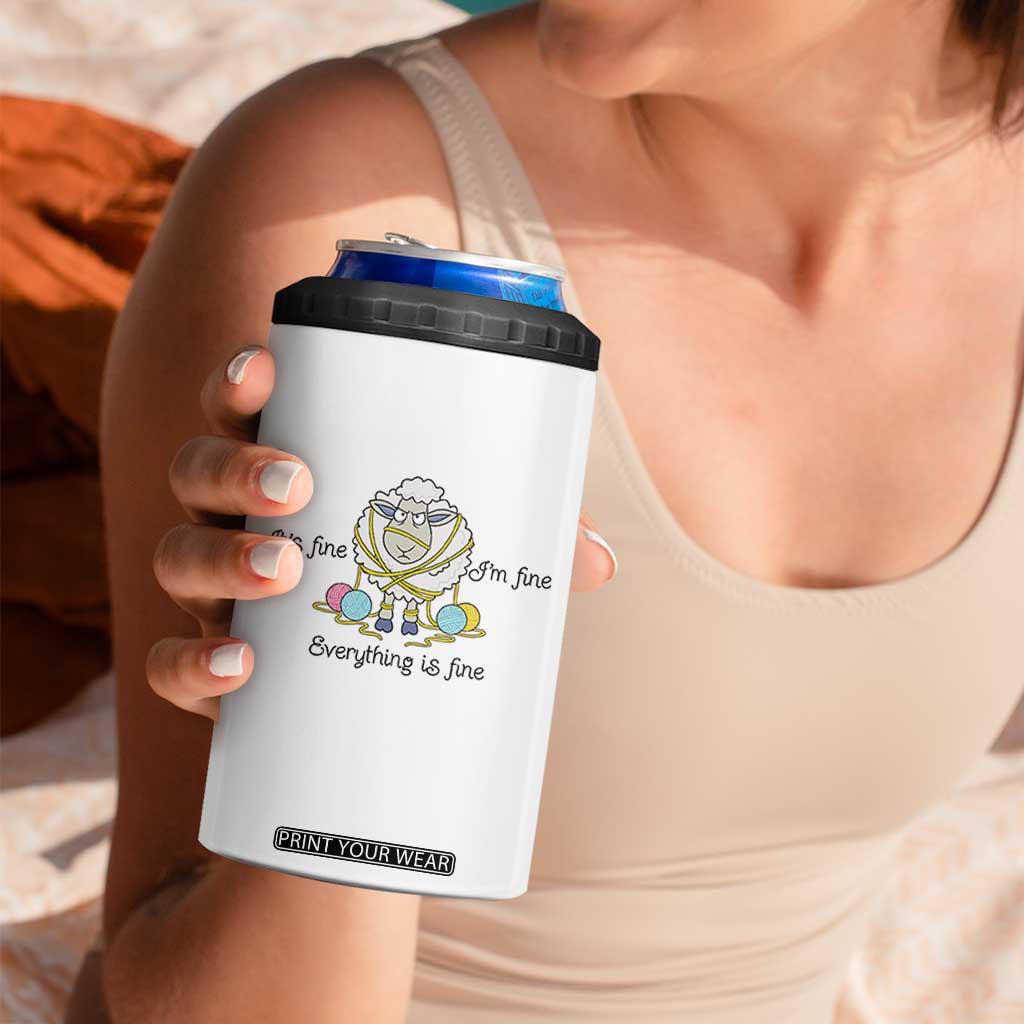 Its Fine I am Fine Everything Is Fine 4 in 1 Can Cooler Tumbler Funny Sheep Yarn Chaos TS12 Print Your Wear