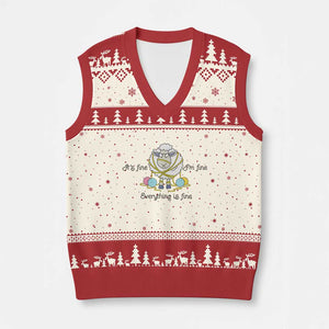 Its Fine I am Fine Everything Is Fine V-Neck Knit Sweater Vest Funny Sheep Yarn Chaos TS12 Beige Red Print Your Wear