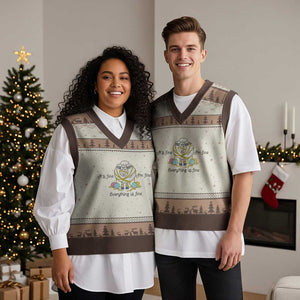 Its Fine I am Fine Everything Is Fine V-Neck Knit Sweater Vest Funny Sheep Yarn Chaos TS12 Mocha Mousse Print Your Wear